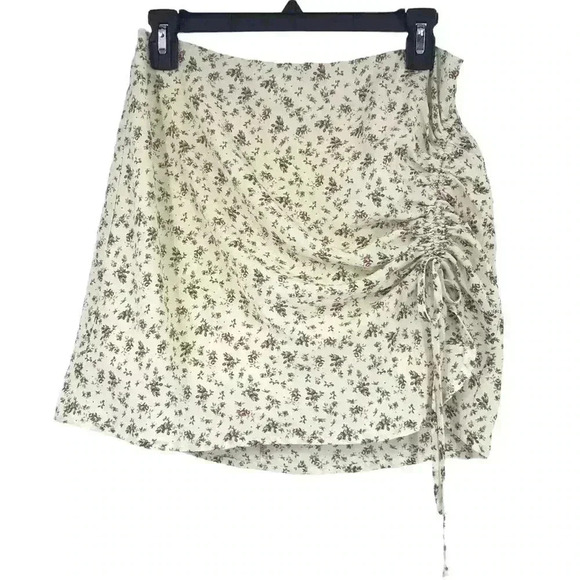 Y2K SKIRT WOMENS MEDIUM RUCHED 90s INSPIRED FLORAL MINI INVISIBLE ZIPPER COTTON - Picture 1 of 13